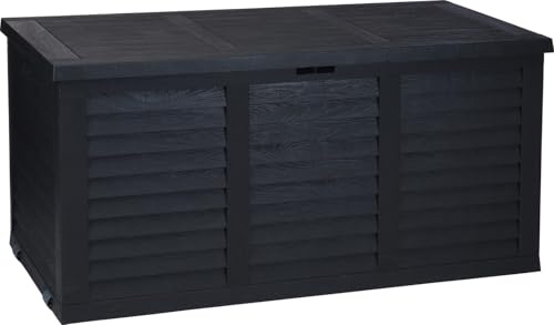 Muddy Hands 300 Litre Outdoor Storage Box - Large Waterproof Plastic Garden Chest with Hinged Lid & Wheels for Patio Cushions, Tools & Toys