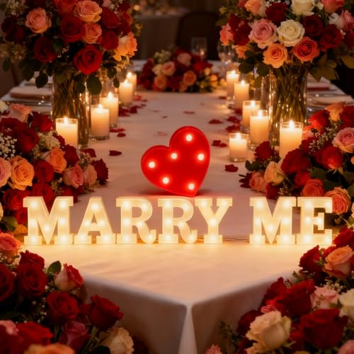 Romantisches LED-Nachtlicht mit Aufschrift Marry Me, für Antrag, Verlobung, Hochzeit, Outdoor, Warmweiß