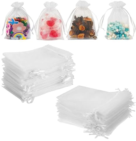 Organza Mesh Bags Jewellery Wedding Candy Gifts Storage Pouch 60PCS White