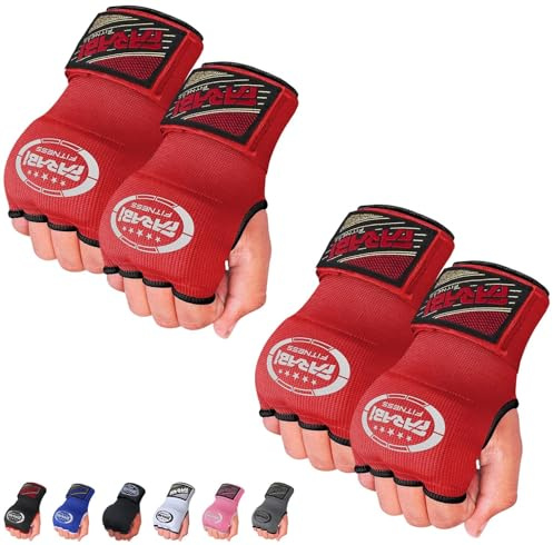 Farabi Sports inre handskar för barn, boxningslindor för män och kvinnor | Träningsbandage för MMA och Muay Thai (Röd (2-pack))
