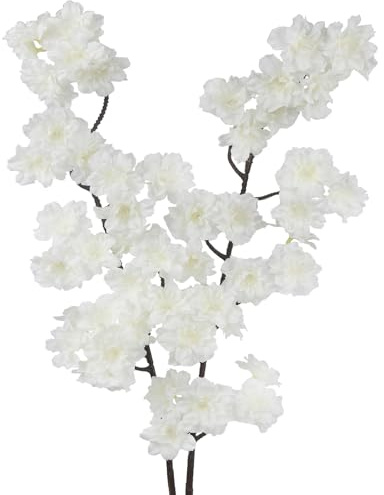 CEWUDA 2 Pcs Artificial Cherry Blossom Flowers Branches 41 Faux Cherry Blossom Long Stem White Silk Cherry Blossom Tree Tall Fake Flower Arrangement for Home Wedding Centerpieces Spring Indoor Decor