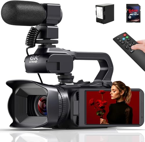 Videokamera Camcorder 6K 64MP 18X Digitalzoom Vlogging Camera mit IR Nachtsicht für YouTube, HD Webcam WiFi Video Kamera Recorder mit 4500mAh Akku, SD-Karte, Stabilisator, Mikrofon und Fernbedienung
