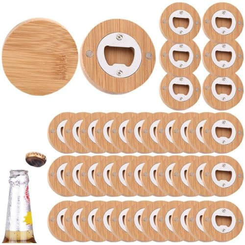 Generisch 40 Stück Magnetische Flaschenöffner, Runde Flaschenöffner Aus Holz, Bierdosenöffner, Personalisierte Flaschenöffner, Kühlschrankmagnete