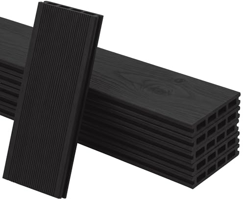 KARAT Lames de terrasse WPC Crown 220 × 14,6 cm – kit Complet 2 m² à Structure alvéolaire, avec sous-Structure & matériel de Montage, résistantes aux intempéries & aux UV (Anthracite, 220 × 14,6 cm)