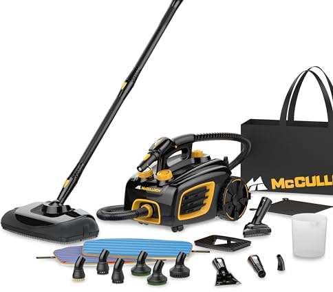 McCulloch Canister Steam Cleaner MC1375, 90 Minute Runtime, 20 Accessories, Jet Nozzle, Brushes, & More - Steam Cleaner for Home, Tile, Carpet, Furniture, & Personal Car Detailing