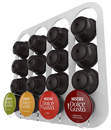 Expression Products Coffee pod Holder wall Mounted Holds 16 Capsules, Compatible with Dolce Gusto pods (White)