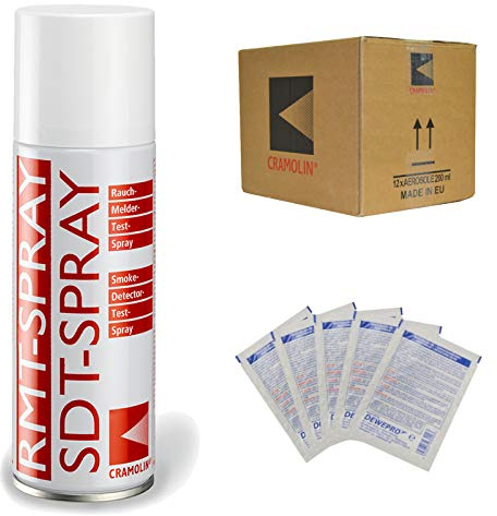 RMT Spray – VPE: 12 x 200 ml – Spray per test di fumo – ITW Cramolin – 1391411 – Spray per rilevatori di fumo per prova, inclusi 6 pezzi DEWEPRO® SingleScrubs