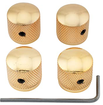 Musiclily Metrisch Gitarren Potiknöpfe Metall Knöpfe Dome Knobs mit Madenschraube für E-Gitarre Bass, Gold(4 Stück)
