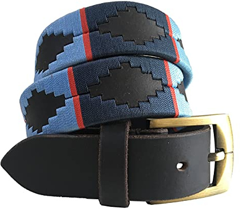Carlos Diaz Cinturón Polo de Cuero Bordado Marrón Premium de Diseñador para Hombres Mujeres Unisex (85 cm / 32-34 Inches)