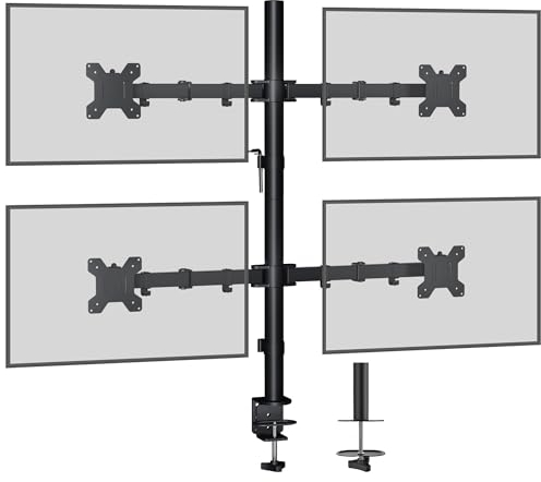 BONTEC Monitor Halterung 4 Monitore für 13-27 Zoll, Höhenverstellbar Monitor Halterung, Neigbar 180° Schwenkbar 360°, VESA 75/100 mm, Max. 10kg Pro Arm, Für Büro, Gaming, Konferenzraum