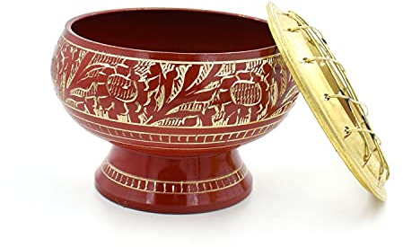 SATYAMANI Cuenco rojo de latón con tapa de 7,6 cm para quemar salvia y decoración del hogar de alta calidad (rojo)