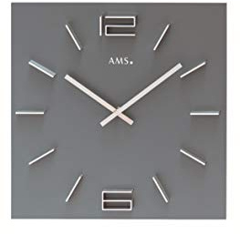AMS 9594 Wanduhr Eckig Grau Holz 34 cm x 34 cm Analog Quarzwerk