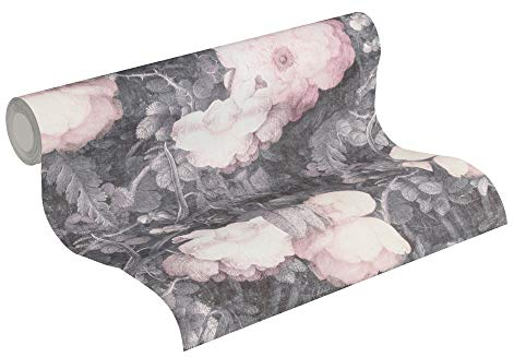 A.S. Création Livingwalls 369212 Metropolitan Stories Anke & Daan Amsterdam Tapete mit Blumen floral Vliestapete Grau, Rosa, Schwarz 10,05 m x 0,53 m