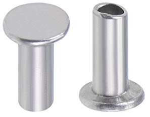uxcell 100 Pcs 2.5mm x 6mm Aluminum Flat Head Semi-Tubular Rivets Silver Tone