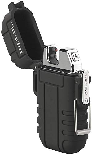 PEARL Plasma Feuerzeug: Elektronisches Feuerzeug mit doppeltem Lichtbogen, Akku, IP56, schwarz (USB, Plasma Lichtbogen, Gas)