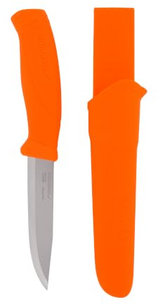 Morakniv Companion Freizeitmesser in flureszierendem orange mit rostfreiem 12C27 Sandvikstahl und Köcherscheide