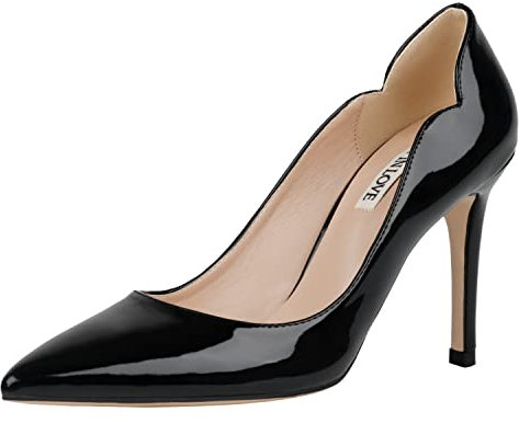 JOY IN LOVE Pumps für Damen, 8,9 cm, Stiletto-High Heels, spitze Zehen, Pumps, Schwarz Lack, 39 EU