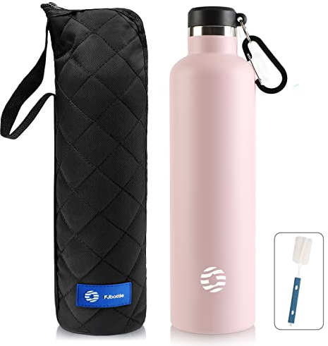 FEIJIAN Trinkflasche Edelstahl 750ml mit Karabiner - auslaufsicher Thermosflasche für Kohlensäure Kaffee Tee, BPA-Frei Sport Outdoor Wasserflasche für Sprudel/Uni/Schule/Camping/Fahhrad