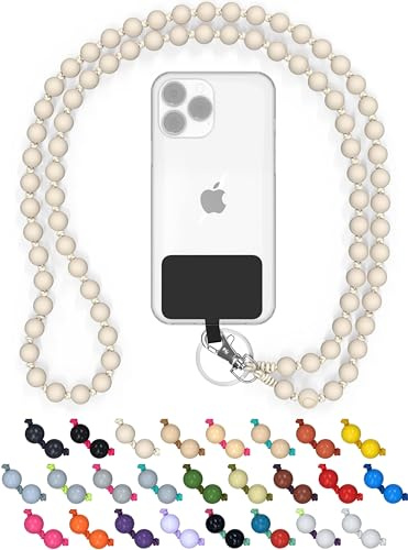 Holzperlen Handykette universal 135 cm, handgefertigt (The Driftwood) | Schlüsselband zum Umhängen, kompatibel mit allen Smartphones, iPhone & Samsung, als Kette oder Necklace