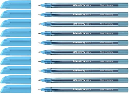 Schneider 102210 Vizz Kugelschreiber (für leichtes und schnelles Schreiben, Schaft in Schreibfarbe, Strichbreite M) 10 Stück, Hellblau