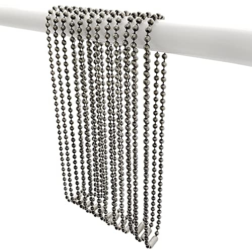 Antique Nickel Shower Curtain Hooks, 27 Inch Ball Chain Design, 12 Pack Rust-Resistant Metal Curtain Rings for Bathroom Rods, Heavy Duty 4.5mm Shower Curtain Hangers