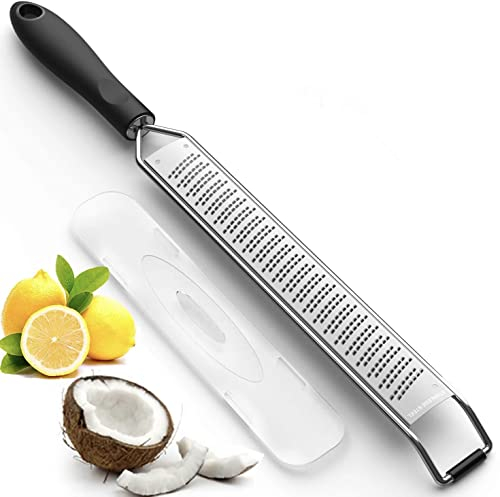 AVANA Zester Reibe aus Edelstahl mit Schutzabdeckung Käsereibe Fein Zitronenreibe Handreibe Parmesanreibe Ingwerreibe Muskatnuss Raspel Küchenreibe