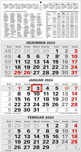 3-Monatskalender 2026 Bürokalender Wandplaner 450x235mm Dreimonatskalender klein