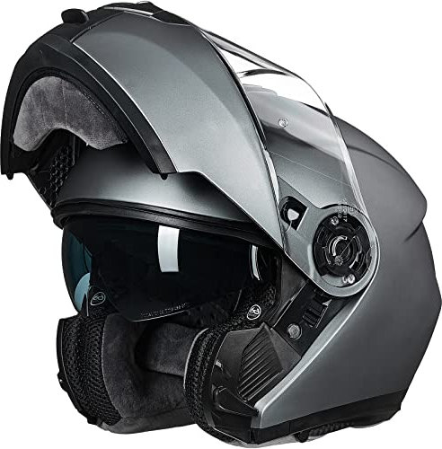 ILM Casco Moto Modulare Doppia Visiera Omologato ECE22.06 Modello 159,Grigio,S