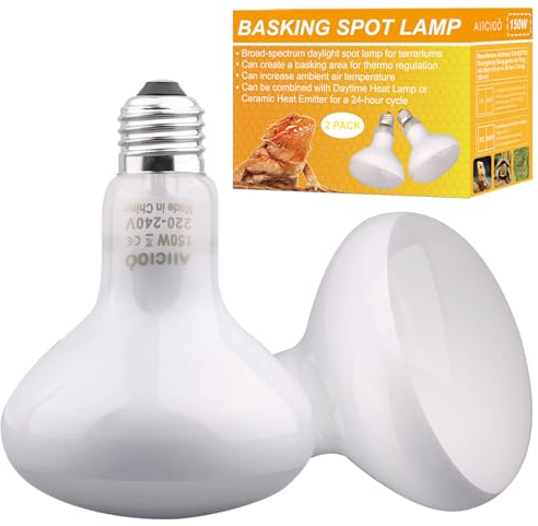 AIICIOO Schildkröte Wärmelampe Glühbirne Tageslicht Wärmestrahler Reptilien Heizlampe Terrarium Wärmelampe für Eidechse Schlange Schildkröte Bartagame 150W 2er Pack Weiß