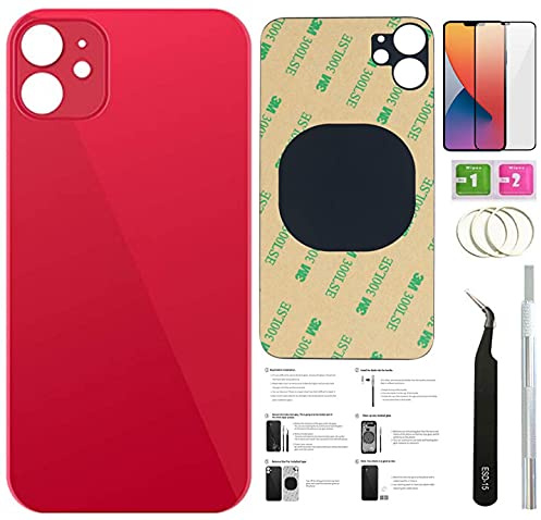 12 Rückglas-Ersatz für iPhone 12 Backcover Glas (6,1 Zoll) mit vorinstalliertem Klebeband + Installationsanleitung + Reparaturwerkzeuge + Displayschutzfolie (rot)