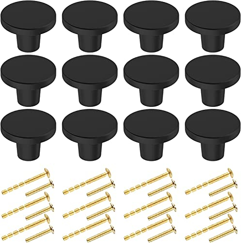 BIGLUFU Runden Schrankknöpfe, 12 Stück schwarz Möbelknöpfe, 25mm Messing Schrankgriffe mit Schrauben für Kleiderschrank, Kommoden, Schubladen