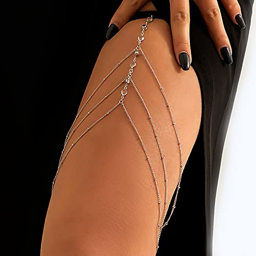 Atentuyi Stratificato Cristallo Gamba Catena Argento Sexy Bikini Spiaggia Imbracatura Bohemien Corpo Catena Strass Gioielli Coscia Per Le Donne E Le Ragazze