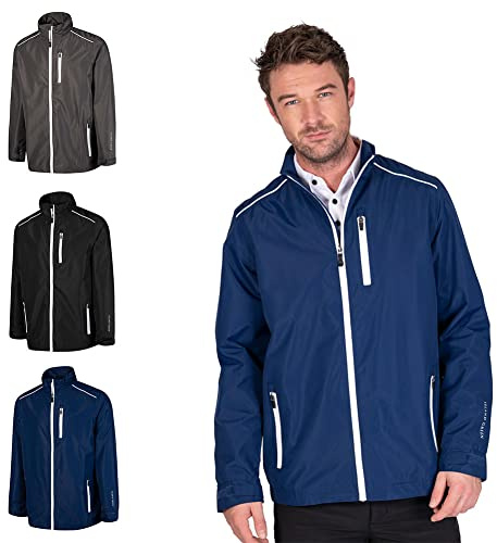 Island GREEN Essentials Mens Golf Full Zip Waterproof Jacket, Navy/White, 3X-Large