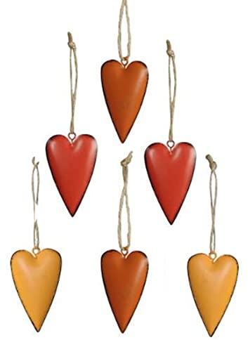6er Set Anhänger Herzen Dekohänger Metall bunt Hängedeko ORANGE GELB ROT (Anhänger Mix B)