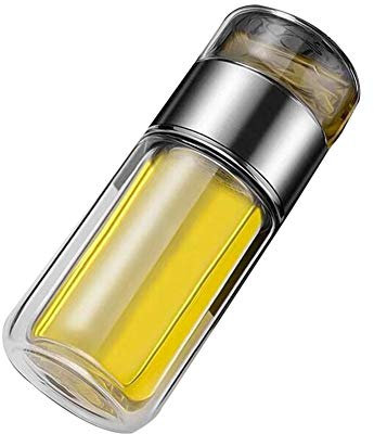 VALINK Botella de agua de vidrio de doble pared con filtro infusor, botella de separación de agua de té, taza perfecta para invierno, hogares, oficina, té caliente perla