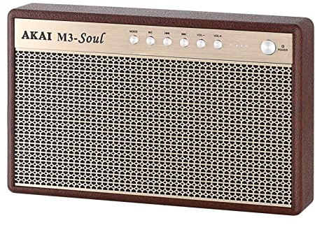 Akai -Altoparlante Retro con Bluetooth, Altoparlante Wireless Portatile, Speaker Wireless, Riproduzione USB, Ingresso Ausiliario Audio, Cavo Doppia Ricarica Incluso, 20W, Caffè