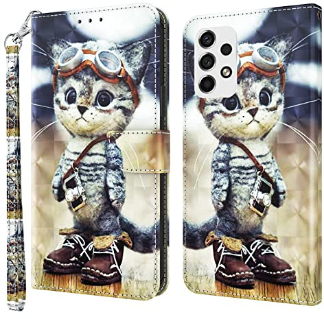 BOLELAW Hülle für Samsung Galaxy A53 5G – Stoßfestes PU Leder Wallet Case mit Magnetverschluss, Standfunktion & Kartenfächern, Verschmitzte Katze