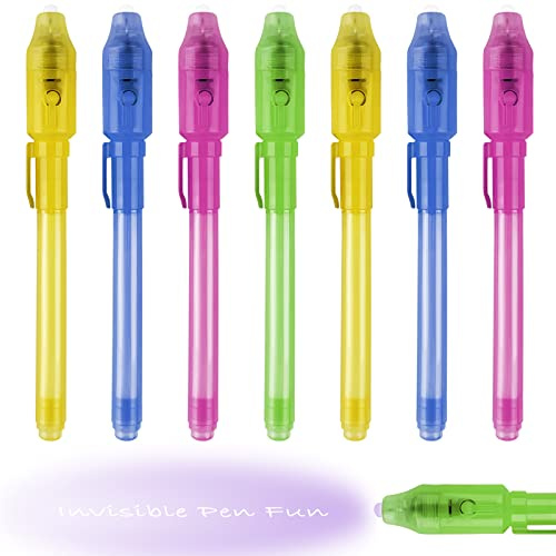 Oulesvte 8 PCS Crayons à Encre Invisible avec lumière UV,Stylo Espion Invisible pour écrire, Stylo Encre Invisible avec lumiere uv, Petits cadeaux pour enfants, Cadeaux d'anniversaire