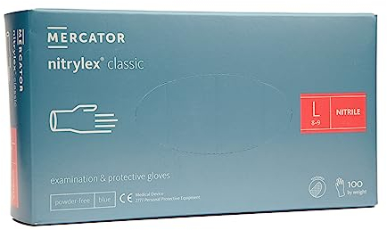 MERCATOR Nitrilex Classic - Untersuchungs & Schutz - Handschuhe - Einweg - Nitril - Puderfrei - Blau - 100 Stück - Strukturierte Fingerspitzen (L)