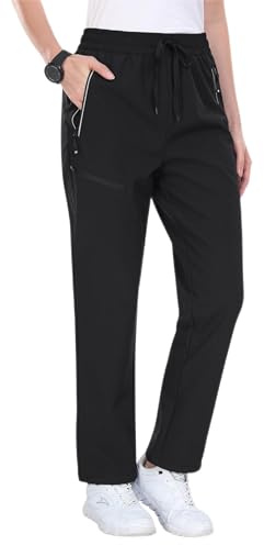 MoFiz Women's Waterproof Insulated Snow Pants Fleece Lined Winter Ski Hiking Pants Warm Outdoor Softshell with Elastic Waist & Zipper Pockets Black M