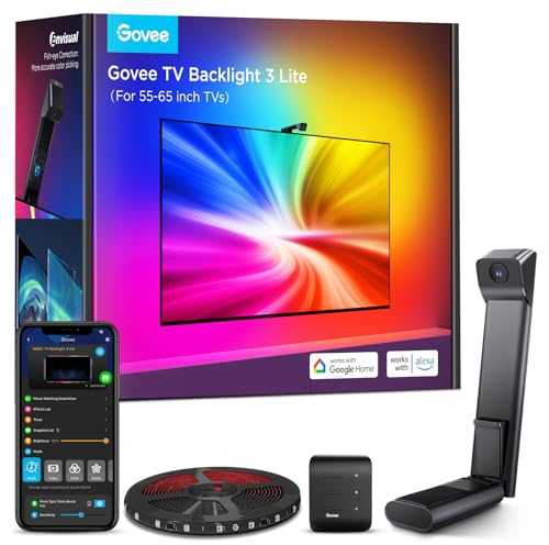 Govee Luces LED TV Retroiluminación 3 Lite con Fish-Eye Función, WiFi RGBICW de 3,6 M con Cámara, 4 Colores en 1 Lámpara, Tira LED adecuado para TV de 55 a 65 pulgadas, Control por Voz y Aplicación