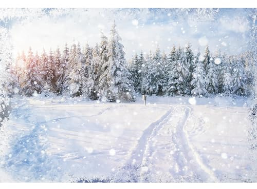 MIRRORANG 2,5x1,8m Foresta Innevata Sfondo Inverno Paesaggio Fiocco di neve Alberi Fotografia Sfondo per Natale Vacanza Nuovo anno Celebrazione Manifesto Foto Studio oggetti di scena, Vinile