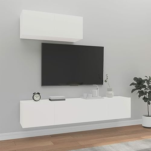 Homgoday TV-möbelset 3 delar vit plywood, TV-skåp vardagsrum matsal soffbord TV musikutrustning skåp under förvaring stativ typ 15