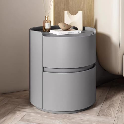 ERICAT Runder Nachttisch, Kleines Nachttischchen-Set für Schlafzimmer Aus Holz, Nachtschrank mit Außenleder, Nachtkommode mit Stauraum, für Schlafzimmer Wohnzimmer (Color : Gray, Size : 40x40x50cm)