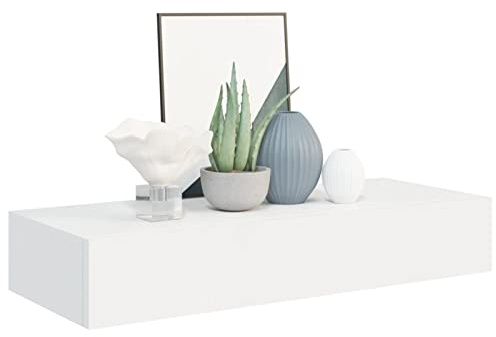 Tidyard Wand Schubladenregal Wandschublade Schweberegal Hängeregal Wandschrank Wandboard Wandregal mit Schublade Weiß 60 x 23,5 x 10 cm (B x T x H) Mit Montagematerialien MDF,Metall Weiß