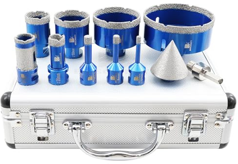 BRSCHNITT Diamond Core Drill Bit Set - 8 Pc. Kit w/10mm, 20mm Finger & 50mm Chamfer bits & M14 Adapter - Ideal for Porcelain, Ceramic, Marble, Granite Drilling