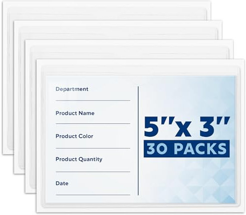 Mifflin - Karteikartenhalter 3x5 Zoll / 7,6x12,7 cm, 30er-Pack - transparente selbstklebende Kartentaschen - Etikettenhalter zum Ordnen von Lagerkisten und -behältern