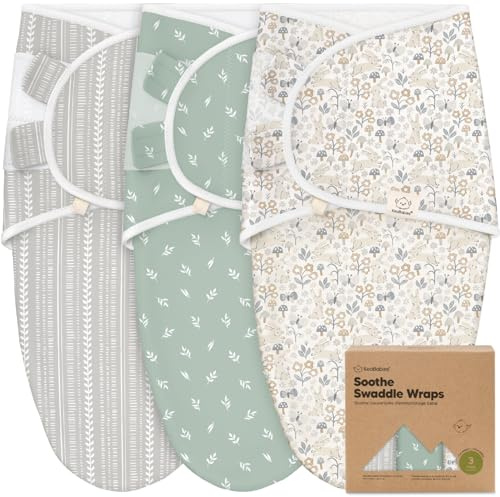 KeaBabies 3-Pack Bio Swaddle Schlafsack Baby - Pucksack Baby 0-3 Monate für Neugeborene, Weich und Gemütlich Pucktuch Säuglinge fur Mädchen, Jungen, Babyschlafsack Neugeborene,Atmungsaktiv (Prairie)