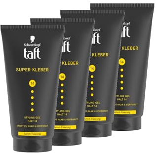Schwarzkopf TAFT Gel Super Kleber (4x 150ml), Haargel mit sofortiger Haftung für einen Klebstoff-ähnlichen Halt, schonend für Haar und Kopfhaut, veganes, Haarstyling-Gel