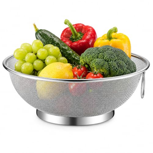 TOVINANNA Passoire Maille Fine Inox 26cm Bol Tamis à Riz Egouttoir Cuisine | Filtre Huile et Liquide Idéal pour Pâtes Farine Frites et Légumes Socle Stable Robuste Compatible Lave-Vaisselle